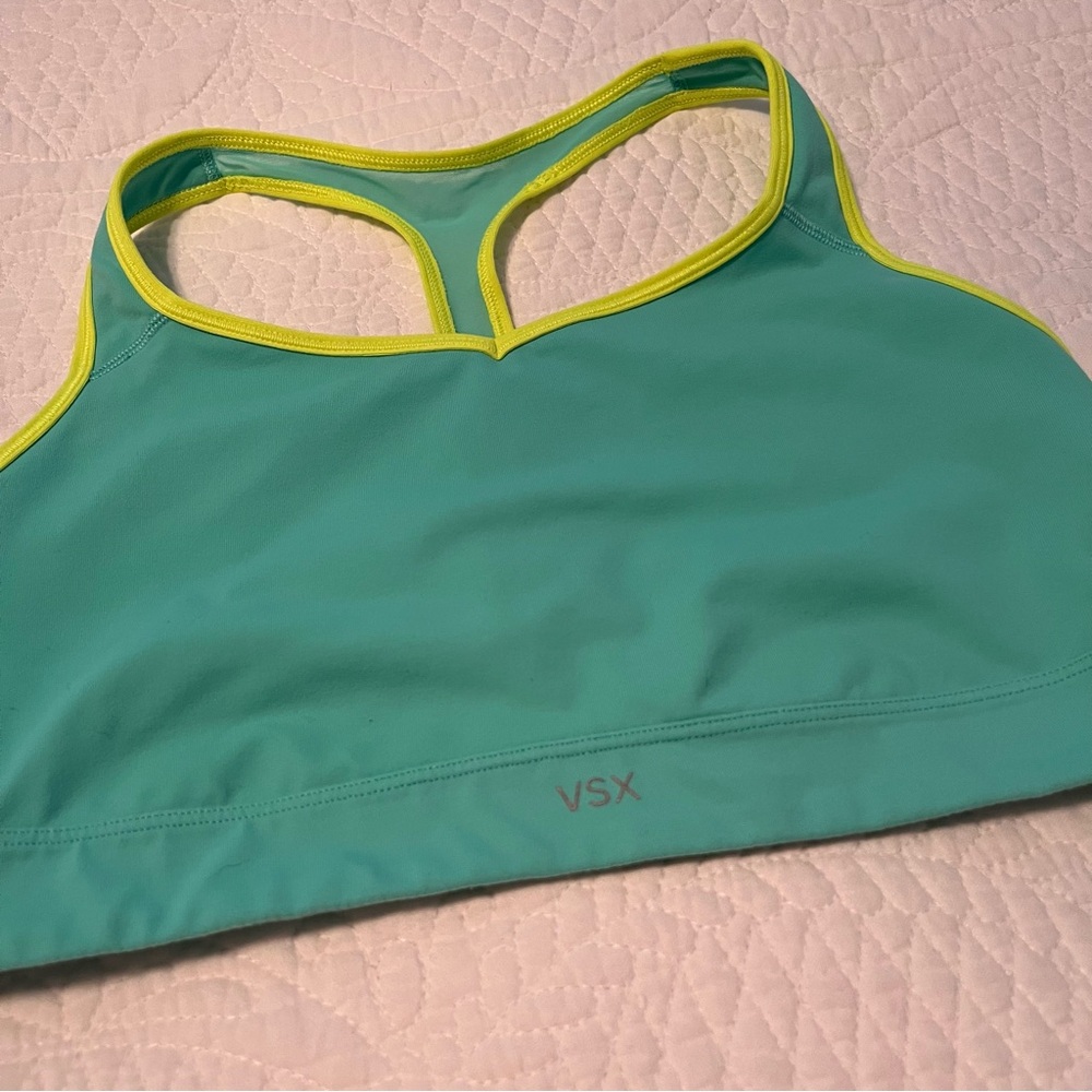 VICTORIA’s SECRET Low Impact Sports Bra. Mint/Yellow. Large.